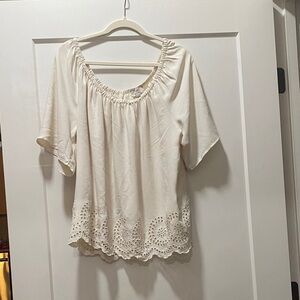Women’s Cream Eyelet Hem Peasant Top